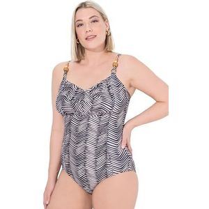 Ulla Popken - Badpak - Petrol - Full Cup - Minimizer - Met Beugel - All-over Patroon