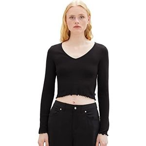 TOM TAILOR-denim Denim cropped dameshemd met lange mouwen en geribbelde structuur