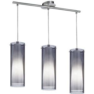 Eglo Pinto Nero Hanglamp, 3 lichtpunten, materiaal: staal, kleur: nikkel mat, glas: rookglas, opaal mat, wit, fitting: E27