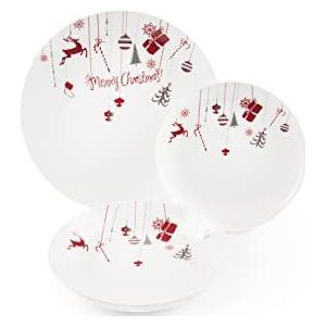 Merry Christmas servies 18-delige set wit/rood