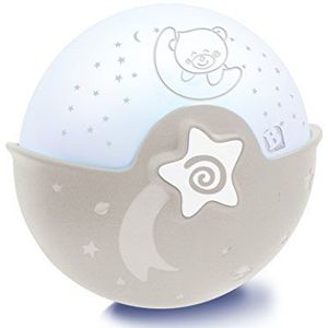 Infantino Soothing Light & Projector in Ecru - Nachtlampje met klem voor babybedje, meegroei-ontwerp, sterrenhemel projector en tafelblad-lampje met melodietjes en geluidssensoren