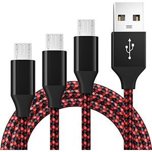 BIBTIM Micro-USB-oplaadkabel 1 m, 2 m, 3 m, USB 2.0 A-stekker naar micro-USB, Android oplaadkabel, snellaadkabel, 480 Mbps gegevensoverdrachtssnelheid