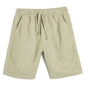 Koton Boys's Linen Blend Shorts met trekkoord en zakken, groen (786), 6-7 Jaar