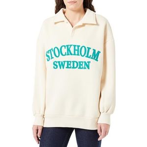 Koton Dames Lange Mouwen Geribbeld Geborduurd Oversized Polo Neck Sweatshirt, 050 (Beige), M