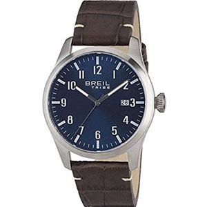 Breil Tribe Classic Elegance EW0234, herenhorloge, roestvrij staal/leer, zilver-bruin-blauw, 42 mm, waterdichtheid: 5 bar, zilver-bruin-blauw, armband