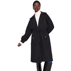 Trendyol Oversized geweven trenchcoat met dubbele rij knopen, Zwart, 64