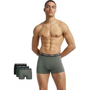DIM Boxershorts voor heren, katoen, stretch, ademend, optimale grip, 3 stuks, zwart/chroom groen/agave groen, L