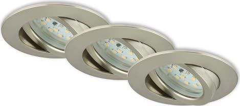 Briloner Leuchten 7209-032 LED inbouwlampen set van 3, inbouwspots draaibaar, 230V, geen transformator nodig, inbouwlamp 5W, warm wit, vlakke inbouwdiepte 3cm, energiebesparend, rond, mat-nikkel