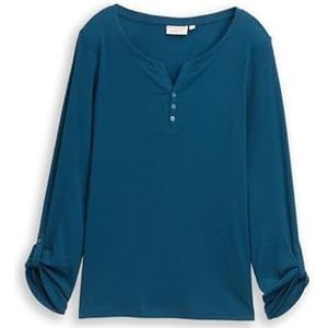 TOM TAILOR Henley Longsleeve voor dames met strepen van biologisch katoen, 13183 - Dark Petrol, S