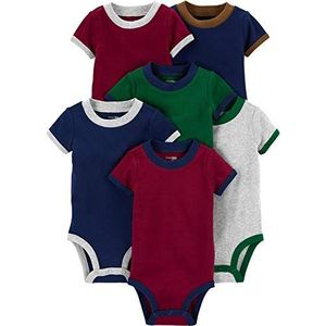 Simple Joys by Carter's Rompertje met korte mouwen voor babyjongens (Pack van 6), Bourgondië/Groen/Marine, 6-9 maanden