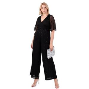 Lovedrobe Women's Jumpsuit voor dames, V-hals, korte mouwen, fluttermouwen, taille, clip, spot, doek, evenement, party, cocktail, zwart, 50, Zwart, 22