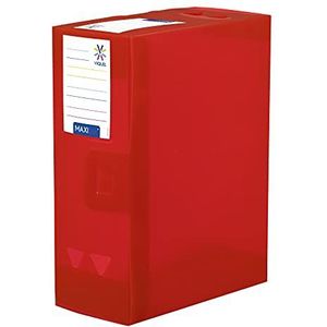 Viquel Maxi Doc documentenbox van kunststof, archiefbox met grote capaciteit, met 2 naametiketten, gemaakt in Frankrijk, rood transparant