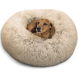 Best Friends by Sheri Het originele Kalmerende donut Kat- en Hondenbed in Shag Fur Taupe, Klein 23x23