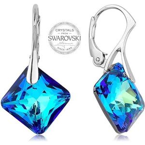 Levien Glinsterende oorbellen met blauwe prinsessenkristallen sLE0118, Standaard, Niet-edele metalen, Geen edelsteen