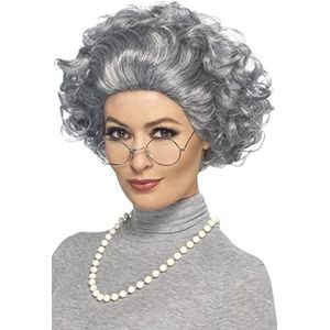 Smiffys Dames grootmoederset, pruik, bril en parelketting, één maat, grijs, 44632