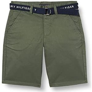 Tommy Hilfiger Essential Belted Chino Casual shorts voor jongens, Avalon Green, 74 cm