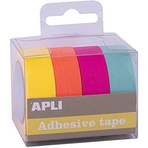 APLI 18817 — Pakje washi papieren plakbanden in fluor tinten 4 u.