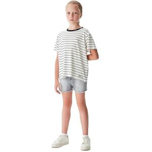 LTB Jeans Yoloco Pull-On T-shirt voor meisjes, met LTB-print, korte mouwen, ronde hals, 100% katoen in meerkleurig, maat 164 cm, Witte Navy Stripes 6916, 164 cm