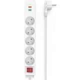Hama - Stekkerdoos - Wit - 5 Gniazd + 2X USB C/A - 1,4m