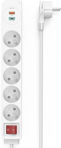 Hama - Stekkerdoos - Wit - 5 Gniazd + 2X USB C/A - 1,4m