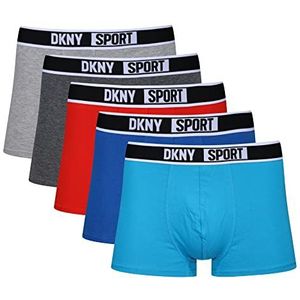 DKNY Boxers voor heren, in rood/grijs/blauw/zwart/marineblauw met merkband in ademende katoenen stoffenmix shorts, Rood/Grijs/Blauw/Zwart/Navy, XL