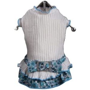 Trilly Tutti Brilli Sara jurk van wol met bloemenpatroon en broche strass wit, S - 1 product
