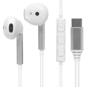 Waytex Universele in-ear USB-C-hoofdtelefoon, compatibel met alle mobiele merken, tablets en pc, ruisonderdrukking, volume- en microfoonbediening, handsfree, kabel 1,2 m, wit