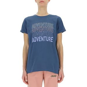 Jeep O102760-Q021 J T-shirt Oversize Adventure mouwen met revers print groot J23S dames canvas blauw XL, Canvas Blauw, XL