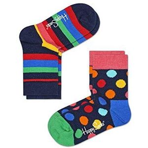 Happy Socks Stripe, Kleurrijke en Leuke, Sokken voor kinderen, Blauw-Groente-Oranje-Rood-Geel 2 paar (2-3Y)