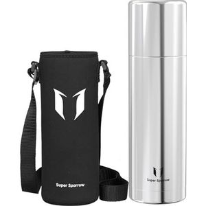 Super Sparrow Thermosfles - 1L - RVS Waterfles BPA-vrij - Lekvrije Thermoskan, lektovrije deksel dient ook als beker voor sport en outdoor