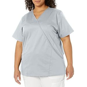 WonderWink Women's Wonderwork Mock Wrap Scrub Top, Grey, X-Large
