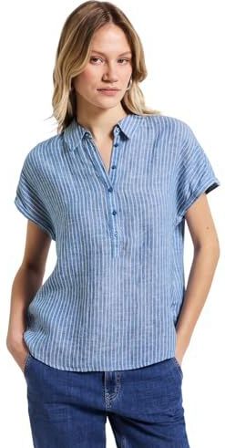 Street One Dames Gestreept linnen overhemd blouse in Blauw, in size: 36