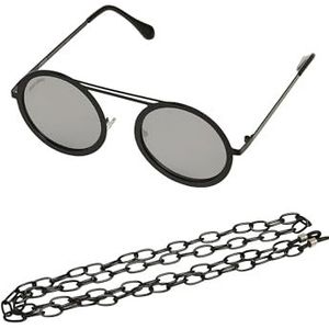Urban Classics Zonnebril voor dames en heren, 104 ketting, uniseks, zonnebril voor volwassenen, Zilver Mirror/Zwart, One Size