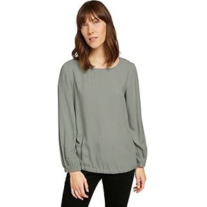 TOM TAILOR Dames Gemêleerde blouse met trekkoord aan de zoom 1028875, 27832 - Soft Greyish Green Melange, 38