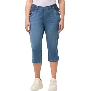 Ulla Popken, Dames, grote maten, capri-jeans met elastische band, Sienna, blauw, 56 NL