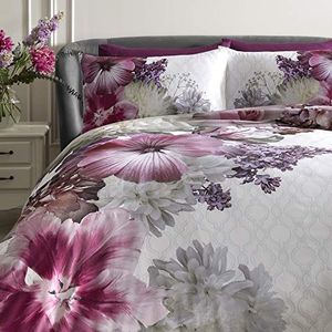 Laurence Llewelyn-Bowen Wit & paars dekbedovertrek sets-kingsize (220 x 230cm) bloemen bloemenprint - luxe beddengoed hoes-100 Mayfair Lady Collection, katoen
