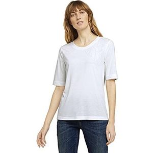 TOM TAILOR Dames T-shirt met fijne print 1025780, 10315 - Whisper White, M
