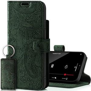 SURAZO Premium hoes voor mobiele telefoon voor Apple iPhone 14 Plus, leer, inklapbaar, echt leer, beschermhoes met magneet, kaartenvak, RFID-bescherming, bloemenpatroon, flip klaphoes, wallet case,