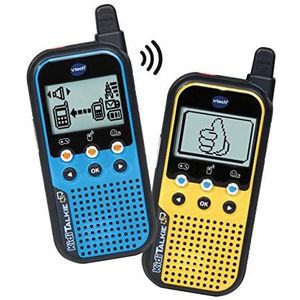 VTech - KidiTalkie 6 in 1, walkietalkie voor kinderen, stuurt berichten en spelen met een veilige verbinding, ESP-versie, blauw/geel (3480-518567)