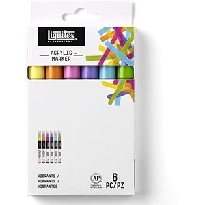 Liquitex 3699247 Professional Paint Marker Set - 6 fijne acrylmarkers van kunstenaarskwaliteit, lichtecht - Wide Set 6 x 15mm, Vibrant colour