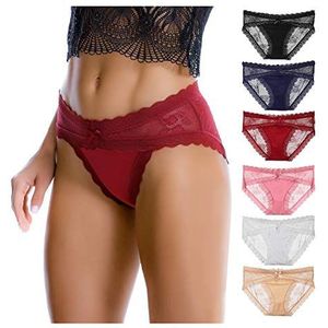 LEVAO Vrouwen Kant Ondergoed Sexy Ademend Hipster Slipje Stretch Naadloze Bikini Slips Multipack, Zwart/Rood/Marineblauw/Wit/Roze/Nude, S
