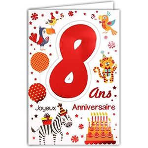 Afie 69-2108 wenskaart voor 8e verjaardag, kinderen, jongens, meisjes, geschenk eekhoorns, vos, vogels, vlinders