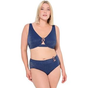Ulla Popken Dames grote maten plus size bikini, sophia, glitterstructuur, schelp, marineblauw, 44