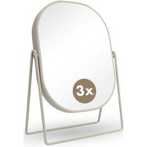 Jean & Len Cosmeticaspiegel, van ijzer, robuust en krasbestendig, matte en stijlvolle afwerking in beige, achterkant met 3-voudige vergroting, ovale kleine spiegel, 20 x 27 cm