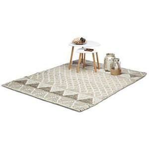 Relaxdays Tapijt woonkamer, geweven tapijt beige met patroon, handgeweven scheerwollen tapijt, 160 x 230 cm, meerkleurig