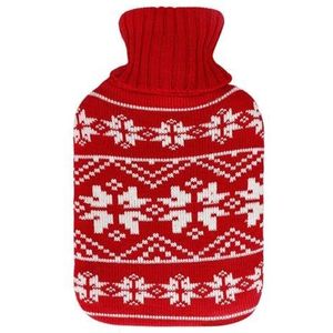 Mimo warmwaterkruik, inhoud 1,7 l, feestelijke rode voering, ideaal voor Kerstmis, afmetingen 20 x 32 x 4 cm, flexibel, zacht en perfect voor warm comfort.