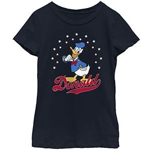 Disney Characters Donald Americana Girl's Solid Crew Tee, Navy Blue, X-Small, Navy, XS