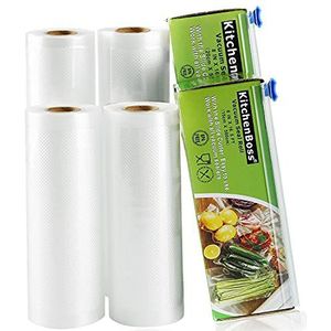 KitchenBoss Vacuümzakken voor levensmiddelen, 4 rollen, 15 cm x 5 m en 20 cm x 5 m, totaal 20 m, vacuümrollen met 2 snijdozen (niet meer schaar), BPA-vrij, voor KitchenBoss vacuümmachine