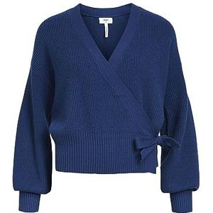 Object Vrouwelijke gebreide jas met geribbelde wikkel, Estate Blue, S