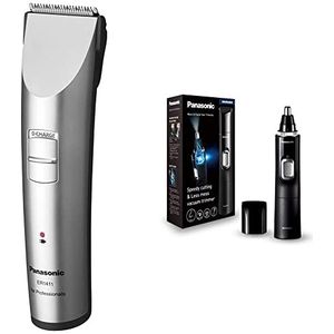 Panasonic Professionele tondeuse ER-1411s, voor accu en netvoeding, 1 stuk (1 stuk) & Panasonic ER-Gn300K503 Natte en droge neusoorwenkbrauwtrimmer, zwart, 3,8 x 3,4 x 16,4 cm